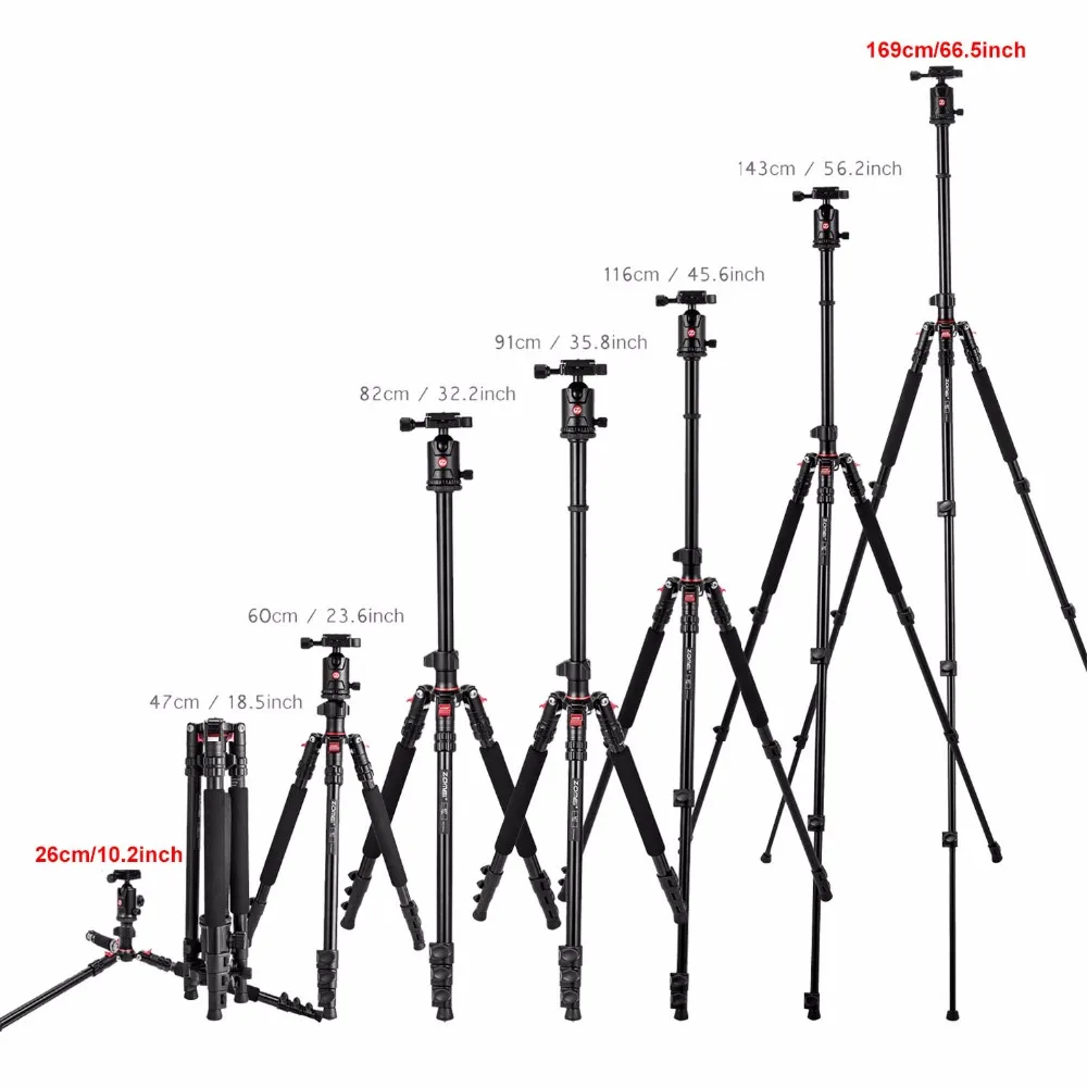 Zomei M7 66-дюймовый профессиональный легкий Камера штатив-Трипод с шаровой головкой Портативный штатив для путешествий для цифровой зеркальной камеры Canon Nikon sony Pentax DSLR