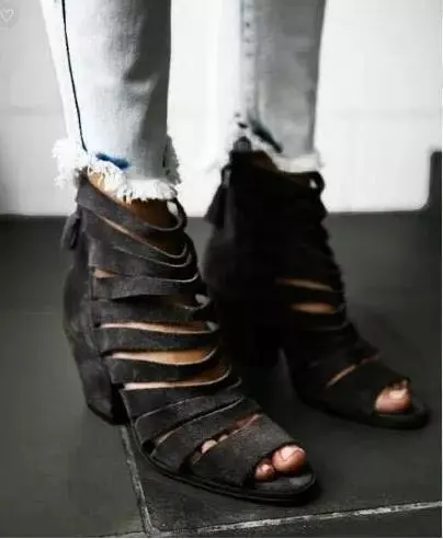 

2017 Unique Design Party Dress Shoes Women Open Toe High Heel Promotion Spring Summer Booties Vintage Cut-outs Ankle Boots