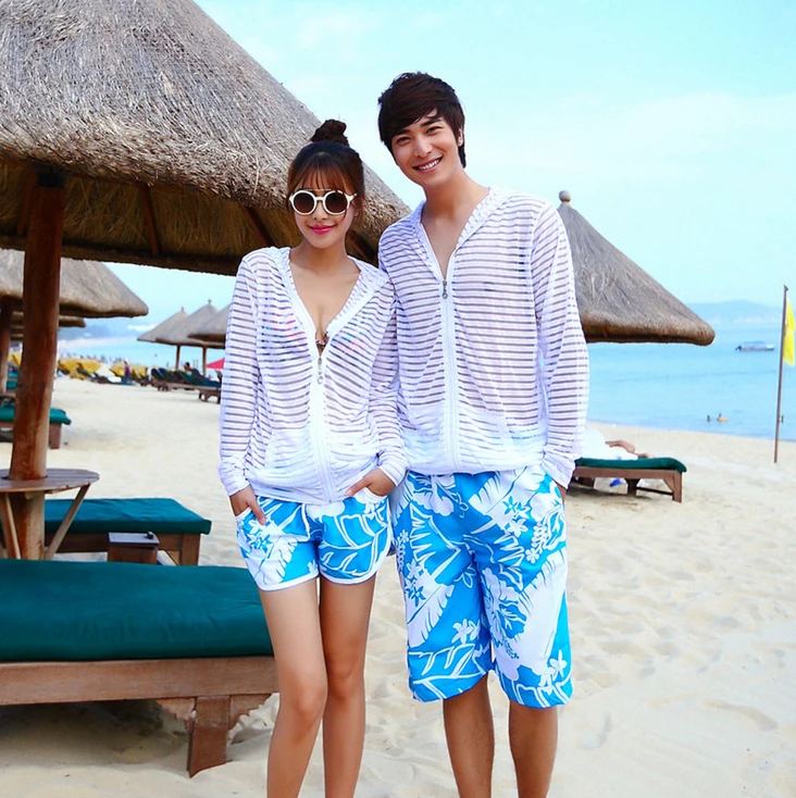 The Real Thing Sun Protection Couple Clothes Fluorescent Color Stripe Couples Beach Clothes Long ... The Real Thing Sun Protection Couple Clothes Fluorescent Color Stripe Couples Beach Clothes Long ...