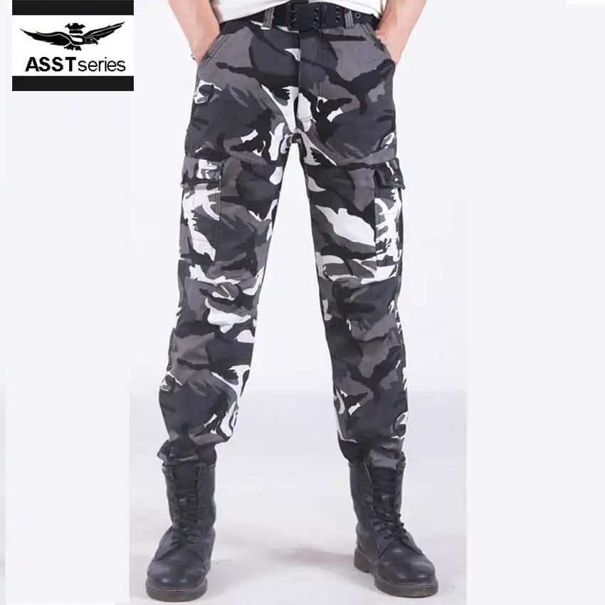 Brand Army Style multi pockets men cargo trousers warn camo camouflage