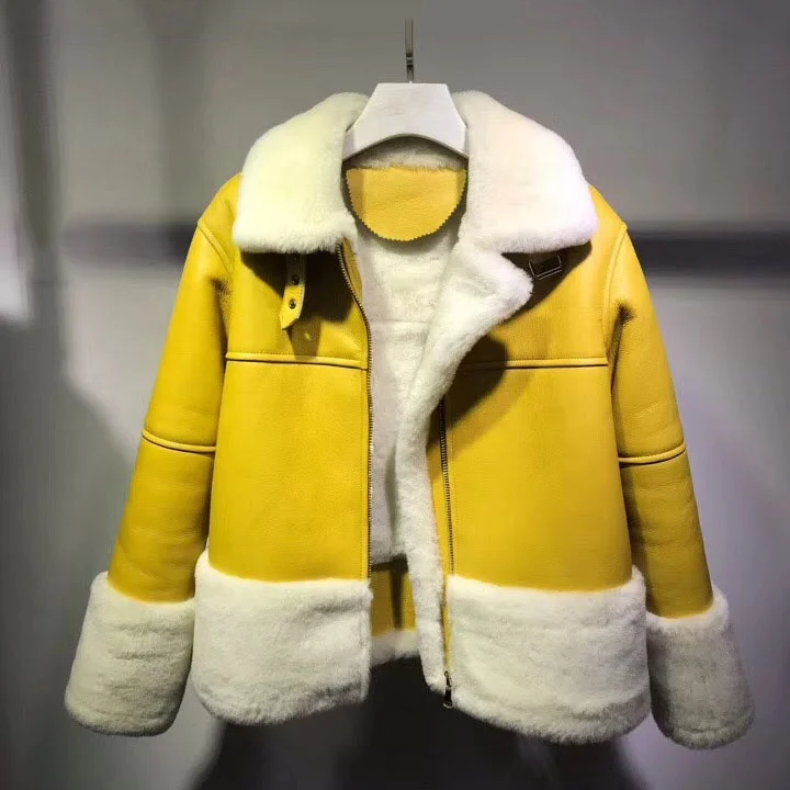 

Stylish Leather Jackets Shearing Double Face Sheepskin Coat Sheep Fur Coats Winter Clothes For Women