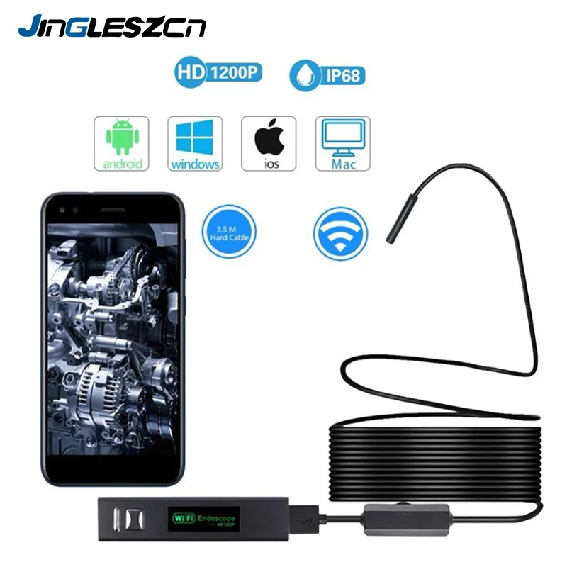 1200P Semi rigid Wireless Endoscope 2.0MP HD WiFi Borescope Inspection Camera IP68 Waterproof