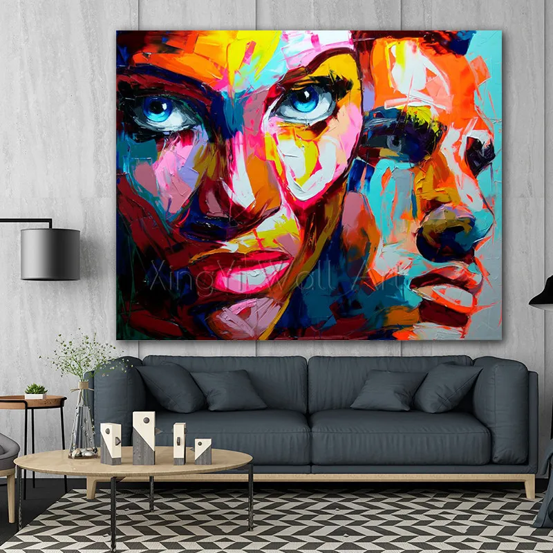 

Face oil painting on canvas wall art picture for living room home wall decor quadro thick texture Palette portrait oil painting
