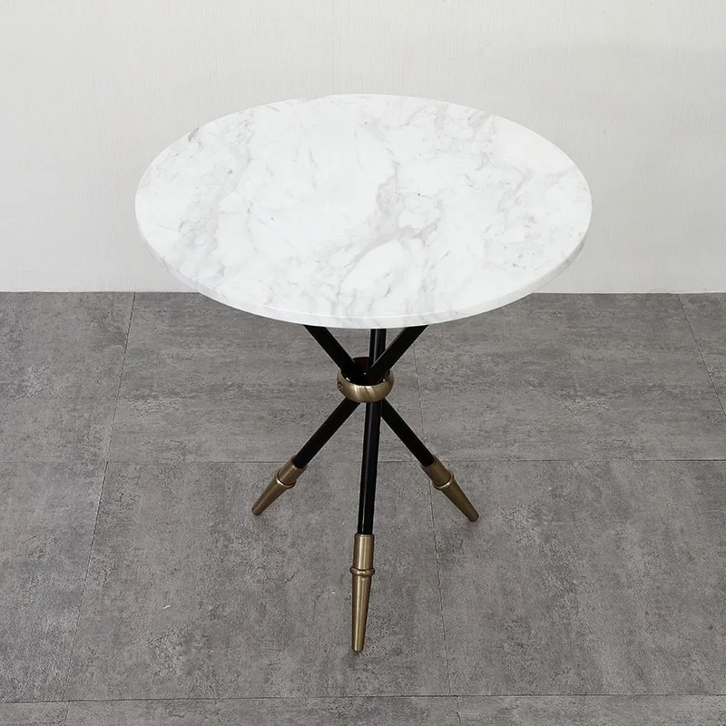50cm Round Marble Coffee Table / 56cm High Tea Table / Black Metal Stand