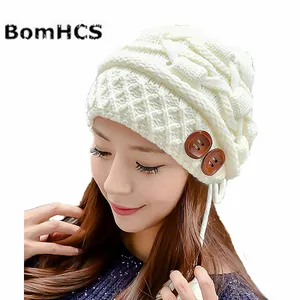 Милая женская модная зимняя теплая вязаная Толстая шапка BomHCS с напуском, шапка-муфта для ушей