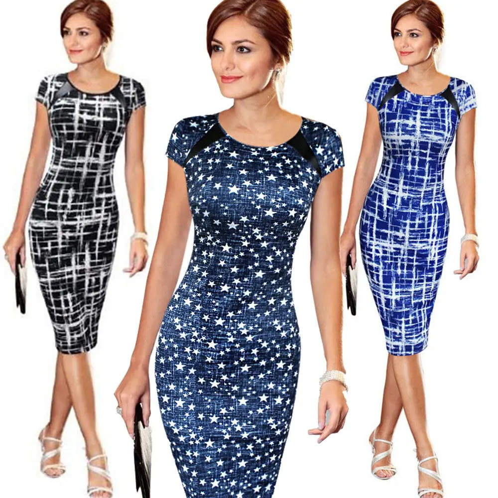 Womens Slim dresses Summer Bodycon Slim Evening Party Polka Dot Dress