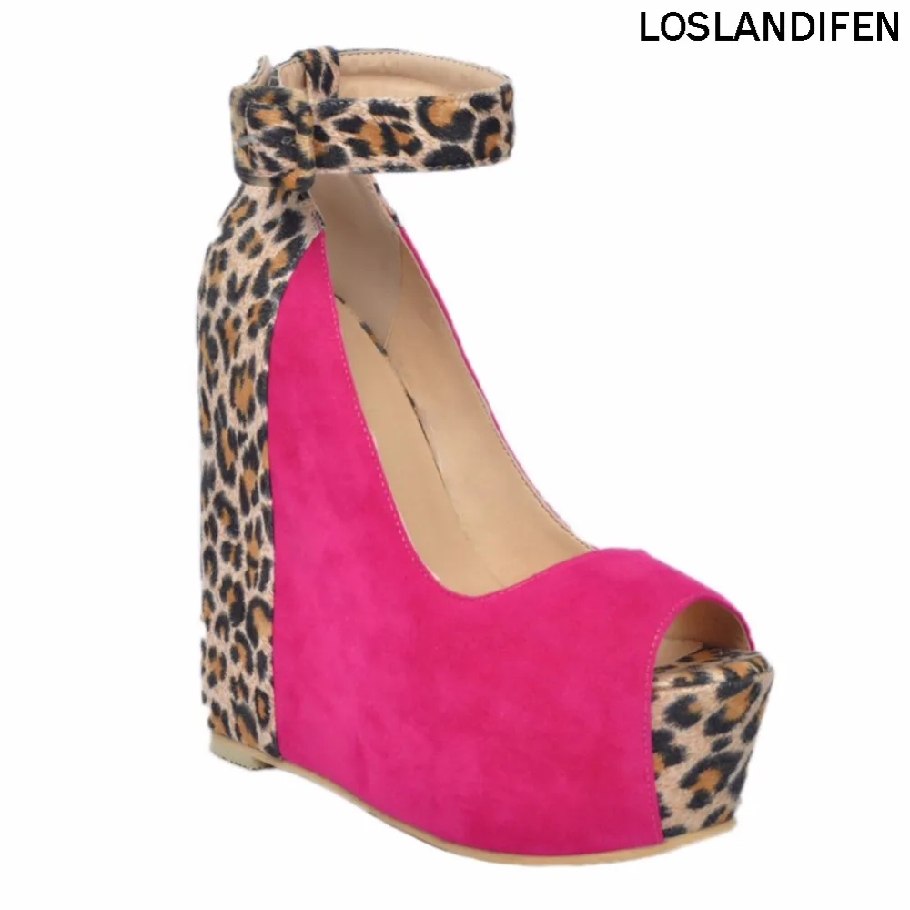 

Womens Fashion Handmade 15cm Wadge Heel Peep Toe Ankel Strap Party Pumps Court Shoes XD042