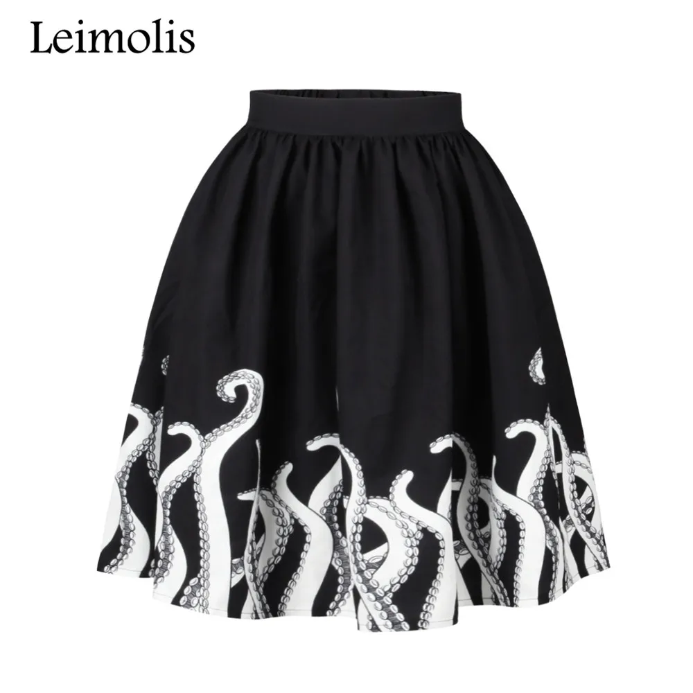 Leimolis Осень 3D готический рисунок Щупальца черного осьминога Для конькобежца Сексуальная плиссированная Лолита Женская длинная а-образная юбка с высокой талией