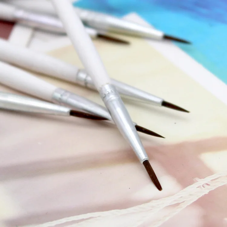

10pcs Fine Hand-painted Hook Line Pen Round Tip Watercolor Drawing Brush White wooden rod Pen Student Stationery Art Supplies