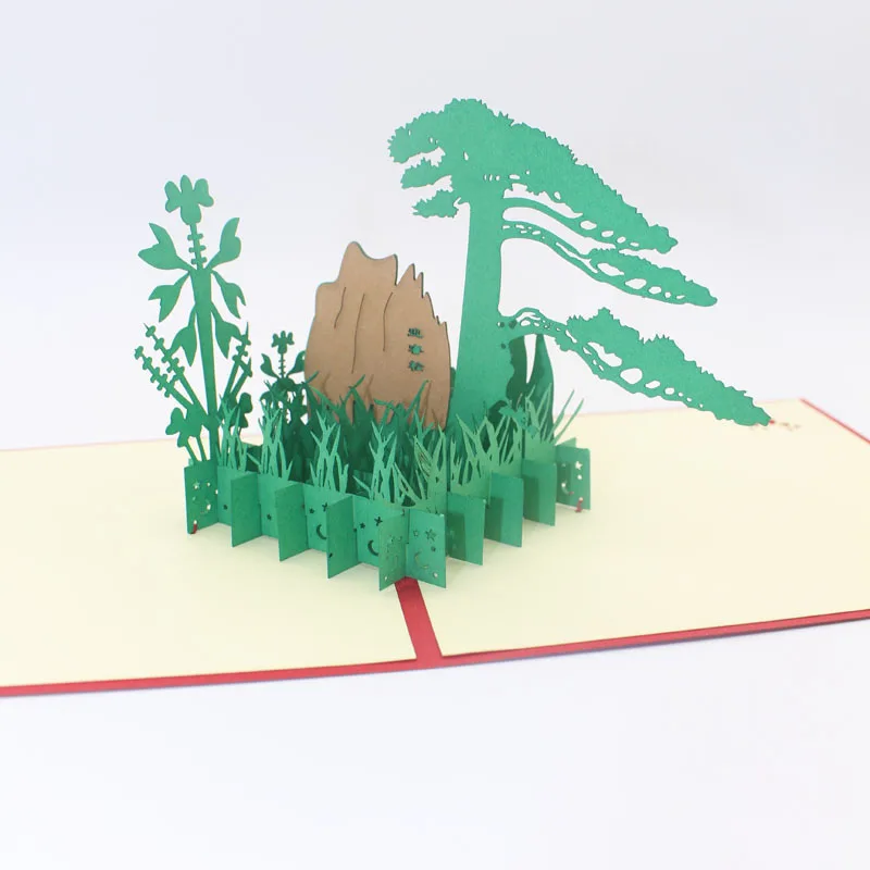  3D Handmade China Mount Huangshan Guest-Greeting Pine Paper Invitation Greeting Cards with Envelope - 32803601603