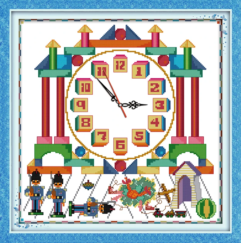 Blocks toys cross stitch kit 14ct 11ct count print canvas wall clock stitching embroidery DIY handmade needlework | Дом и сад
