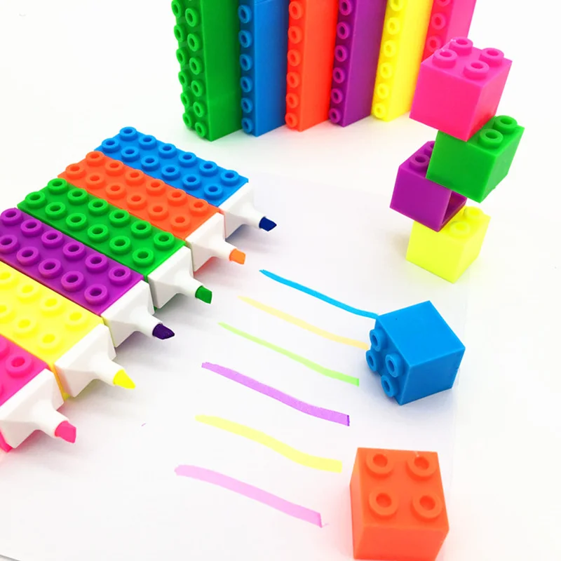 

6 pcs Novelty highlighter for drawing marker kids gift Color pens Funny building block Stationery office School supplies F143