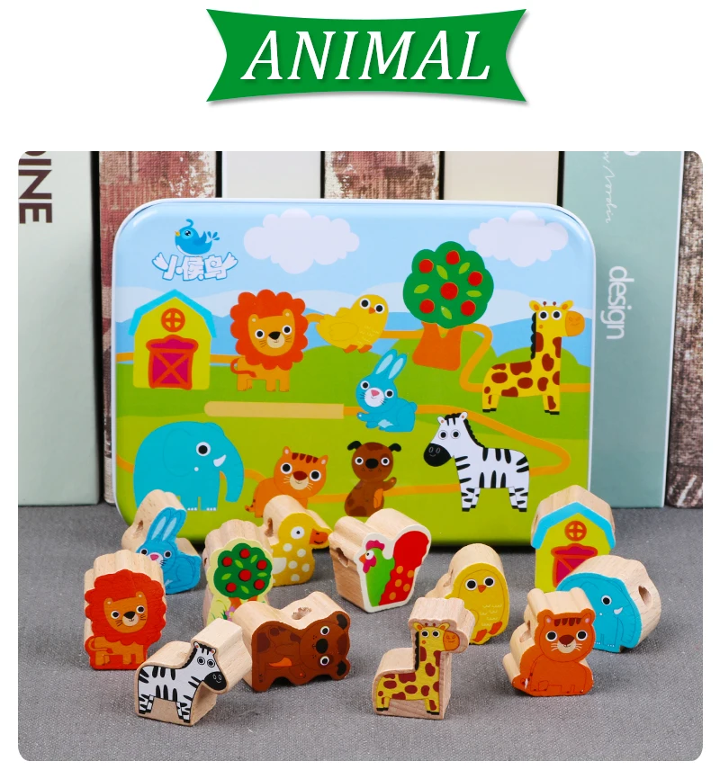 Logwood Детские деревянные игрушки DIY игрушка мультфильм фрукты животное нанизывание резьбы деревянные бусины игрушка Monterssori развивающие для