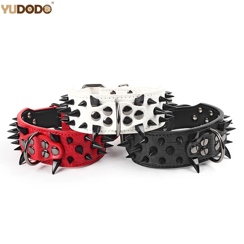 

2inch Width Soft Leather Studded Dog Collar Black Rivet Spiked Collar For Medium Large Dogs Pitbull Bully Necklace 15-24"