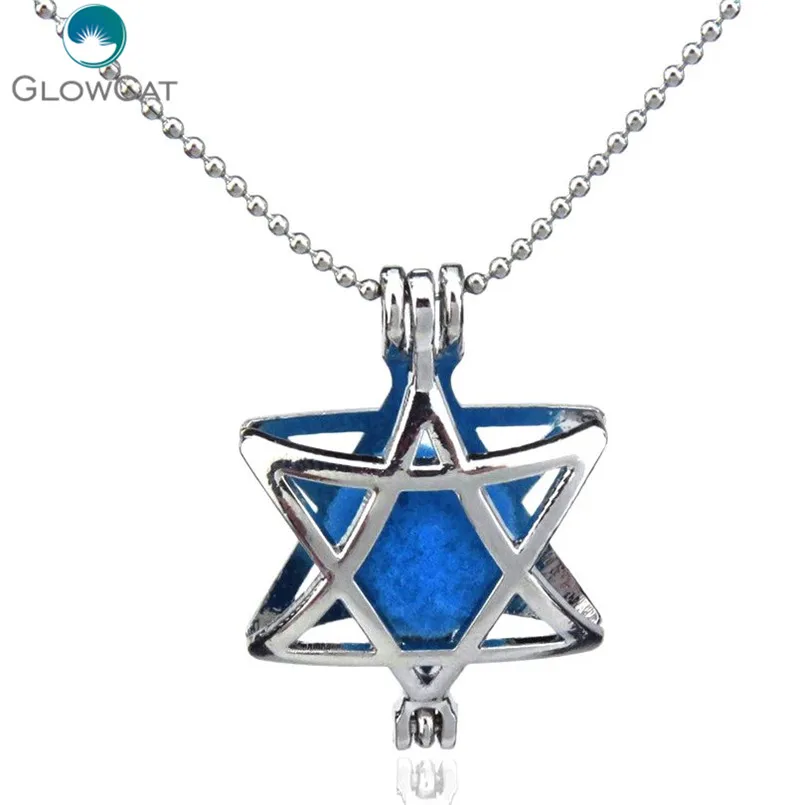 

K26 Silver Star of David Diffuser Locket Necklace Aromatherapy Steel Chain 16" Aroma Essential Oil Diffuser Locket