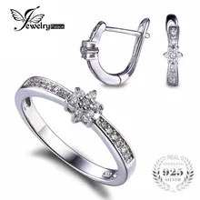 Jewelrypalace 925 Flor de Plata Sterling Banda Anillo Pendiente de Clip de La Joyería Set Crystal Anillo Del Pendiente de La Boda Joyería Fina Para Las Mujeres