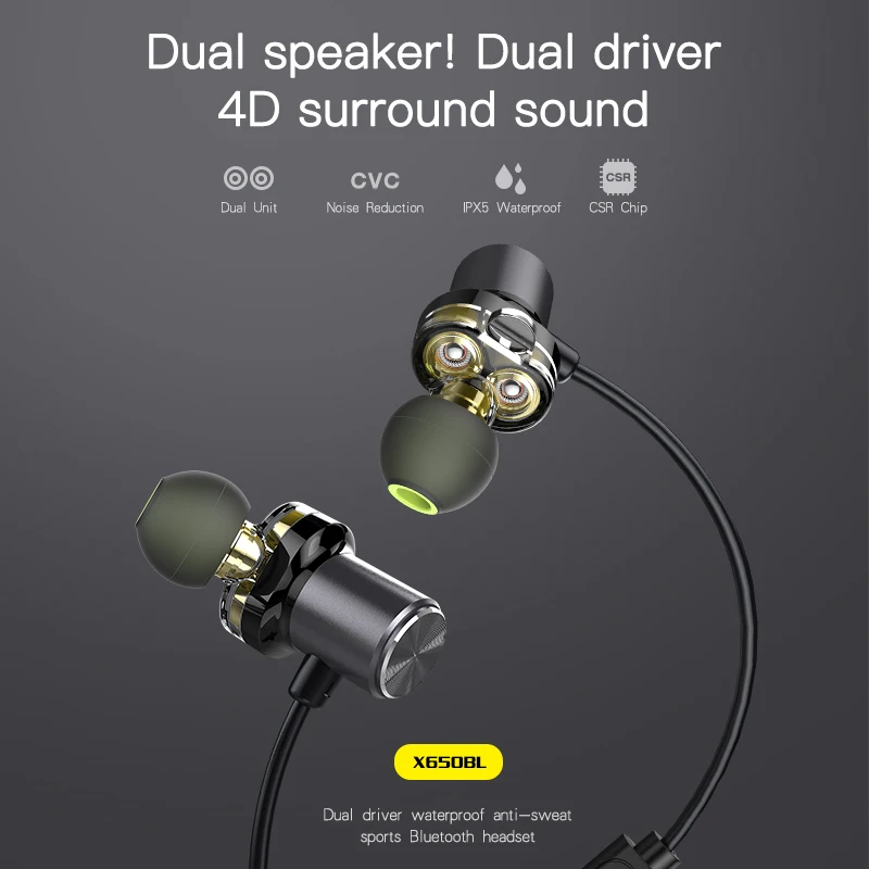 Новинка X650BL Bluetooth наушники Беспроводная гарнитура с двойным драйвером динамик