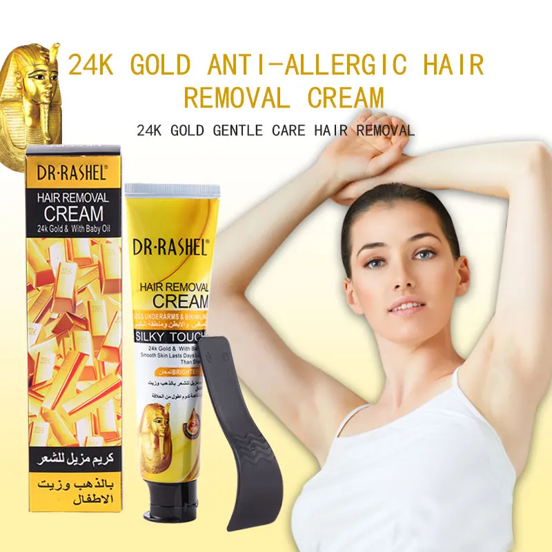 

DRRASHEL 24K Gold Anti Allergic Hair Removal Cream Legs Underarm Bikini Line Silky Touch Depilatory Cream 110ml