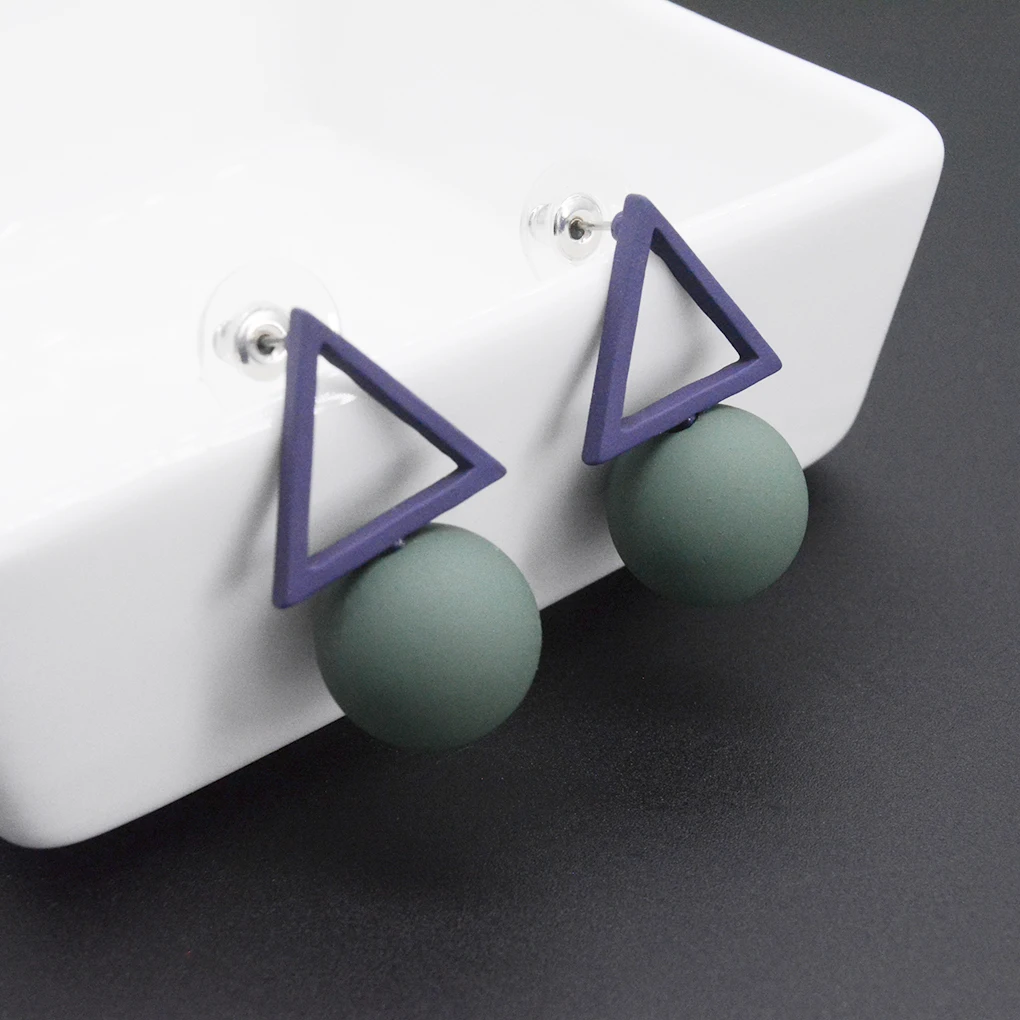 

1 Pair Cute Balls Triangel Stud Earrings Women Piercing Fashion Jewelry