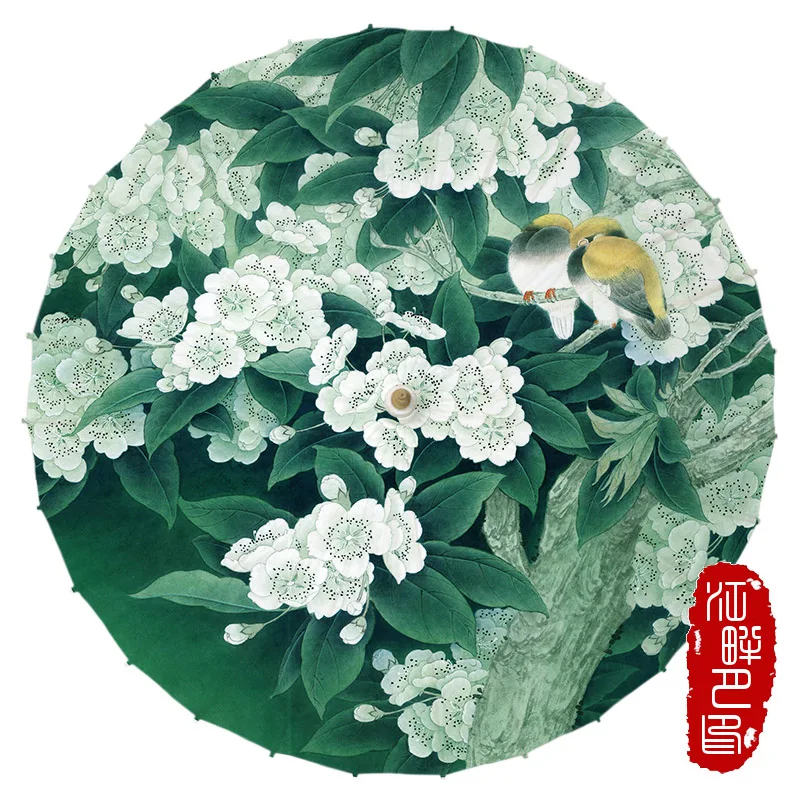 

JIANGPANYUE Dia 60cm 100cm White Flower with Birds Chinese Traditional Handmade Paraso Dance Gift Oiled Paper Umbrella