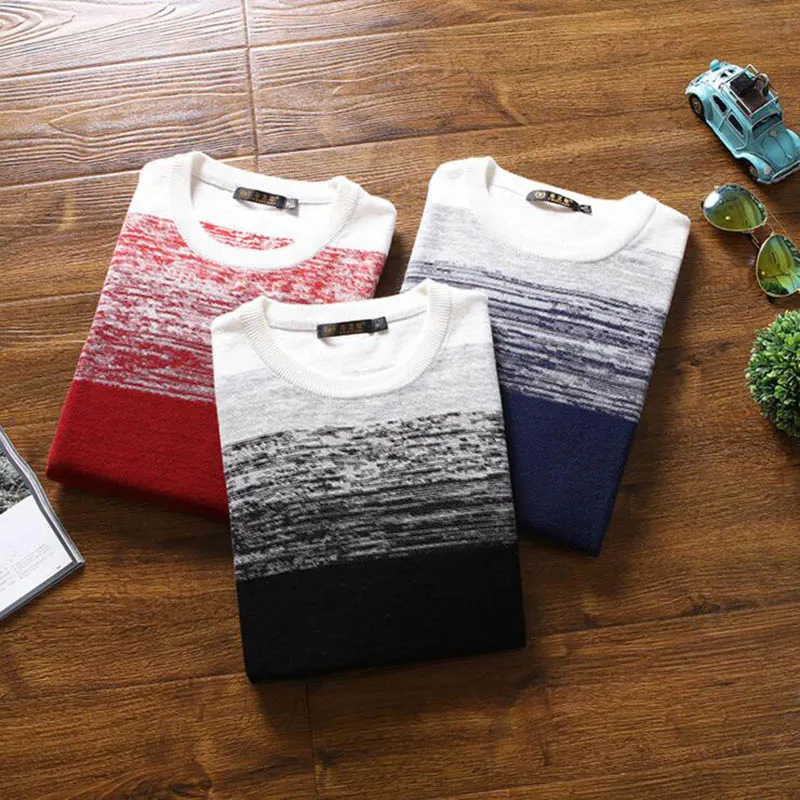 Boutique de FGG Размеры M-3XL градиент Цвет Мужская Мода Костюмы тонкий хлопковый свитер с