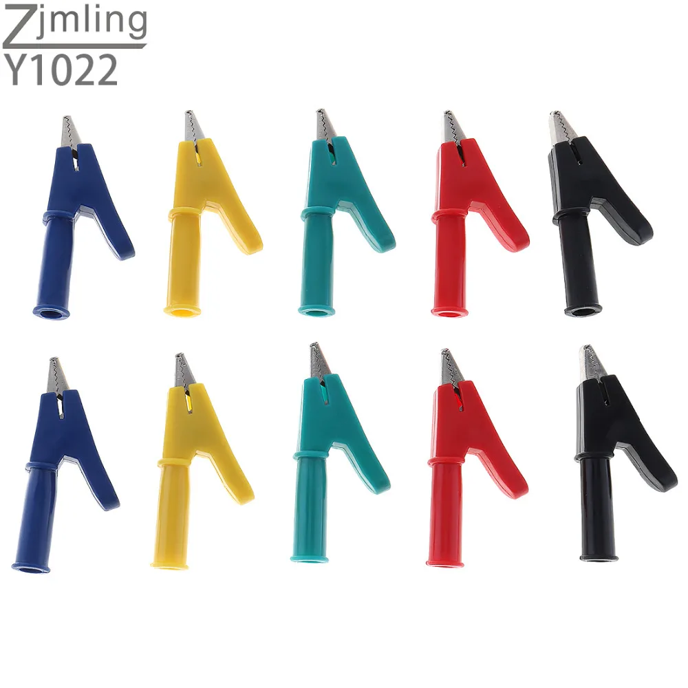 

10pcs/lot ZJMLING Fully Insulated Crocodile Alligator Clip with Open 10mm Test Clamp Wire Clip with 4mm Socket Banana Jack