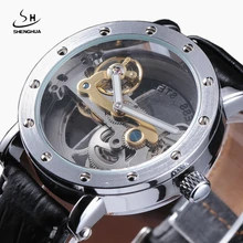 Новая мода одиночный мост движение Мужчины t Стильный Скелет Бизнес часы кожаный ремешок механические Автоматические женские мужские наручные часы