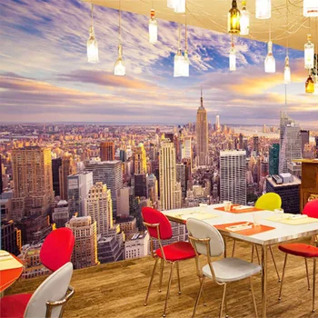

Custom 3D Wall Mural Photo Wallpaper Modern City Landscape Sunset Wall Cloth Living Room Restaurant Background Wall Covering 3 D