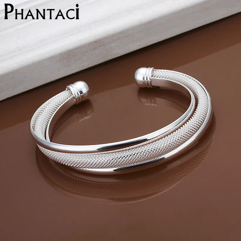 

Hot Selling Dreamlike Open Cuff Bangle Silver Color Mesh Charm Bracelets&Bangles For Women Fashion Bracelet Wholesale 2018