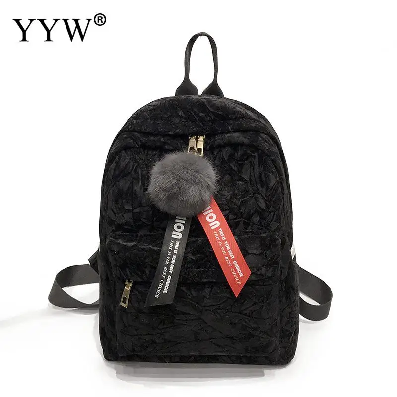 

Casual Backpacks Women Pleuche Bagpack Softback Solid Bag Fashion Soft Handle Mochilas Mujer Escolar Rucksack School Bag Black