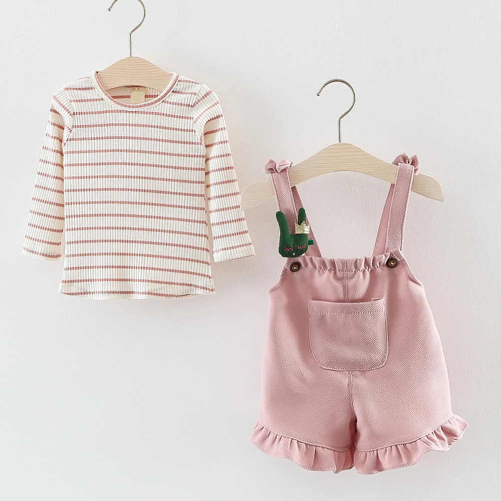 

weLaken New Baby Girl Clothing Set Toddler children's sets T-shirt+ Belt Pocket Shorts Fashion Kids Clothes