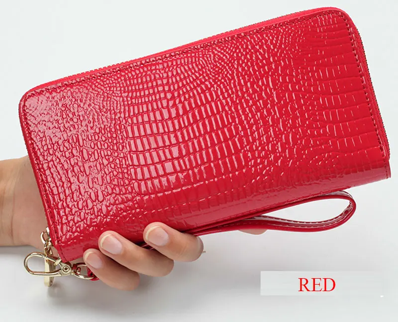 LMS 2017 New Luxury Long Women Wallet and Purses Alligator Patent Leather Zipper Cardholder Ladies Large Capacity Clutch Wallet (16)