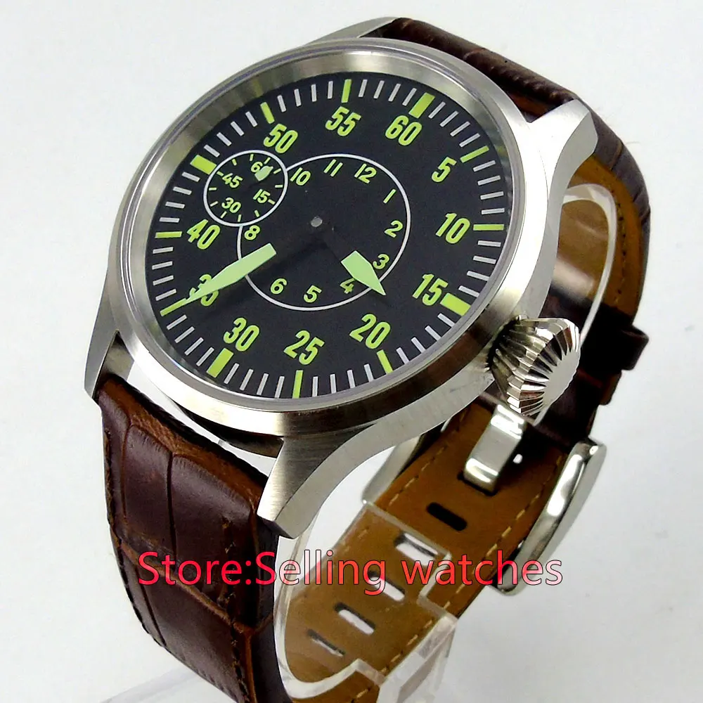 

43mm Corgeut Sapphire Sterile Black Dial Hand Winding Mens Watch