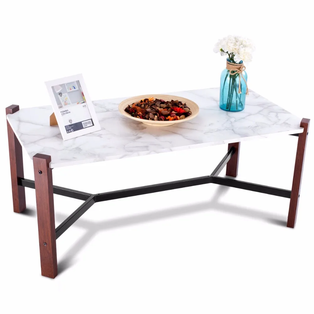  Giantex Coffee Table Accent Cocktail Table White Faux Marble Top Living Room Furniture Home Furnitu