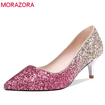 

MORAZORA 2019 newest party wedding shoes woman elegant sequined cloth summer shoes sexy stiletto heels shoes women pumps Silver
