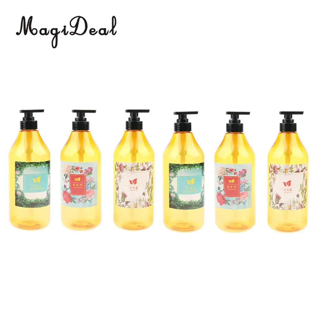 Pack of 6 1000ml Refillable Pump Bottle Empty Shampoo Dispensing Container Suit for Home or Travel