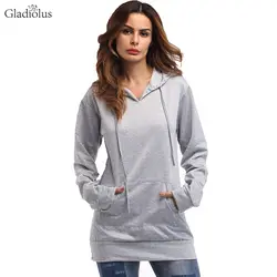 Gladiolus 2018 осень зима толстовки для женщин с длинным рукавом двойной карман свободные длинные пуловер капюшоном хлопчатобумажная