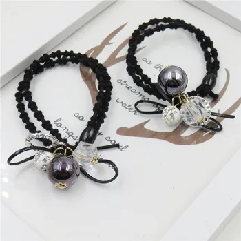 

10PCS/LOT Circles Gray Ball Flowers Elastic Hair Bands For Girl Handmade Bow Headband Scrunchy Kids Hair Accessories For Women