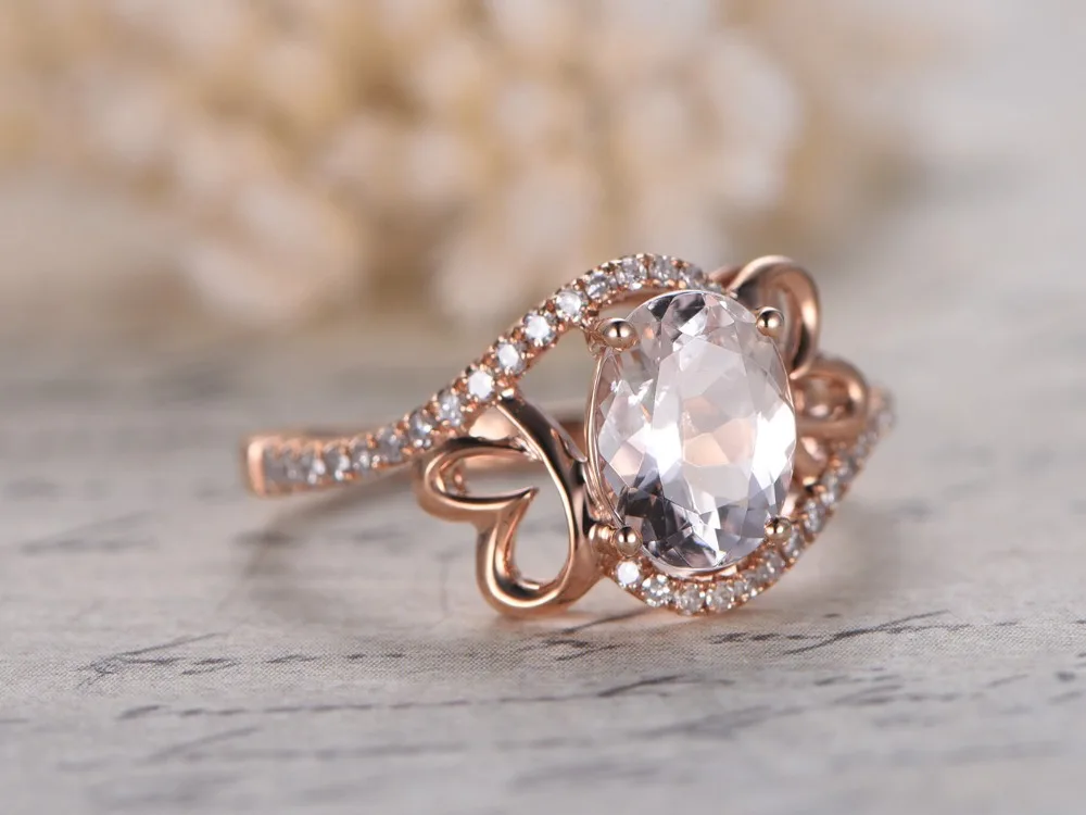 Myray Natural Pink Morganite 6x8mm Oval Gemstone Diamond Band Myray Natural Pink Morganite 6x8mm Oval Gemstone Diamond Band Antique Vintage Wedding Ring Engagement Rings 14k Rose Gold Women In From Jewelry