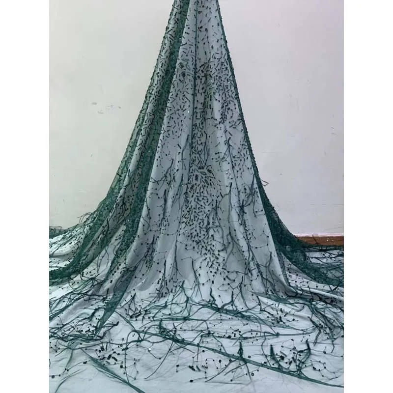 

Dark Green African Lace Fabric Embroidery with sequins Nigerian Lace Fabric.High Quality French Lace Fabric For Women An1-605