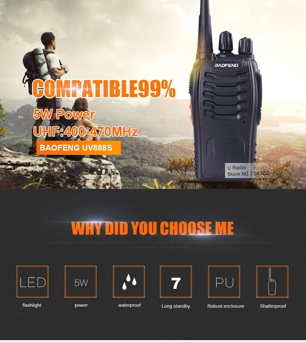 Baofeng BF-888S 5 Вт UHF 400-470 МГц портативная рация портативное радио 888S CB радио двухстороннее радио приемопередатчик коммуникатор