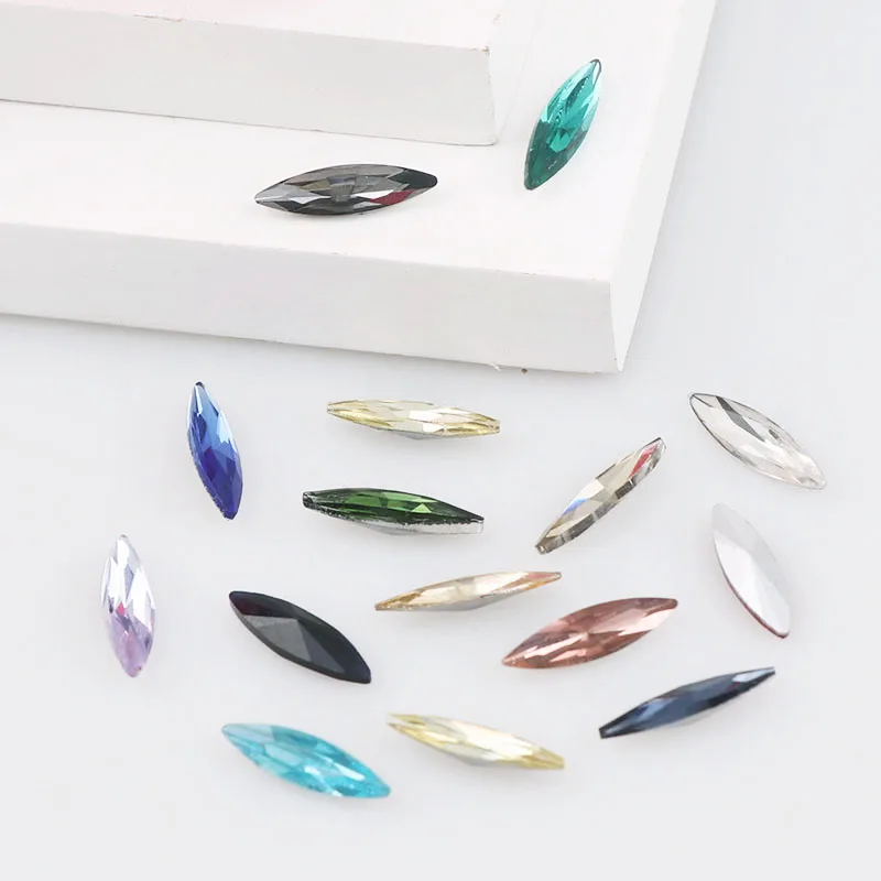 

4x15mm Thin Navette Marquise Horse Eye Pointed Back Crystal Fancy Stone Glass Stones For DIY Wedding Dress Jewelry Stones Beads
