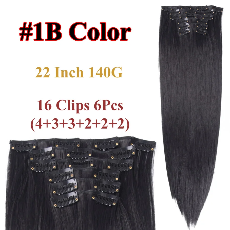 Leeons синтетические волосы на заколках 16 клип прямые волосы для наращивания на заколке для Для женщин 6 шт./компл. накладные волосы на клипсах, коричневый/черный/красный - Цвет: # 1B