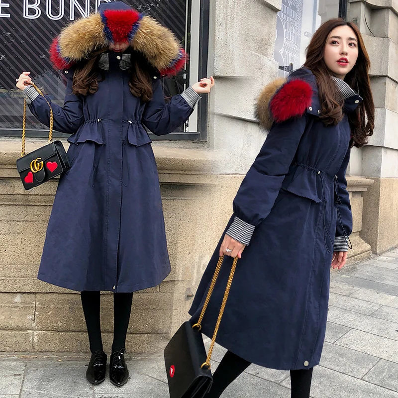 Colorful large raccoon dog fur collar thick winter down coats women slim waist white duck down jackets 2018 autumn MOVAU0167