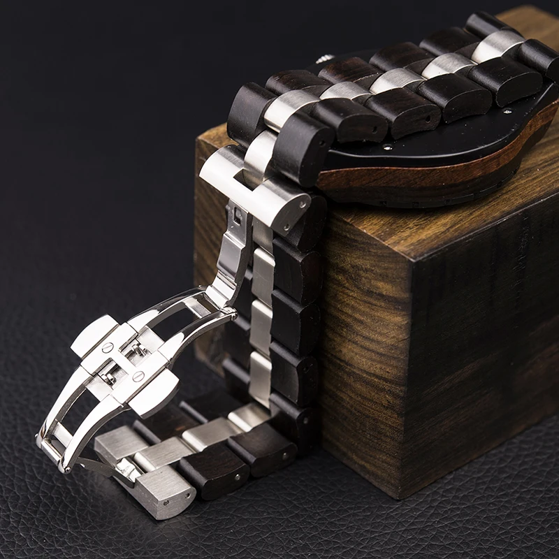 BOBO BIRD Wood Watch Men Business Watches Stop Watch Chronograph With Wood Stainless Steel Strap relogio masculino V-R22