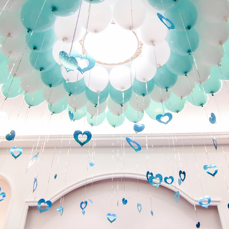 

100Pcs Balloon Pendant Birthday Wedding Party Homecoming Decor Heart Peach Leaf Silver Ribbon Rain Pendant for Balloon Decor