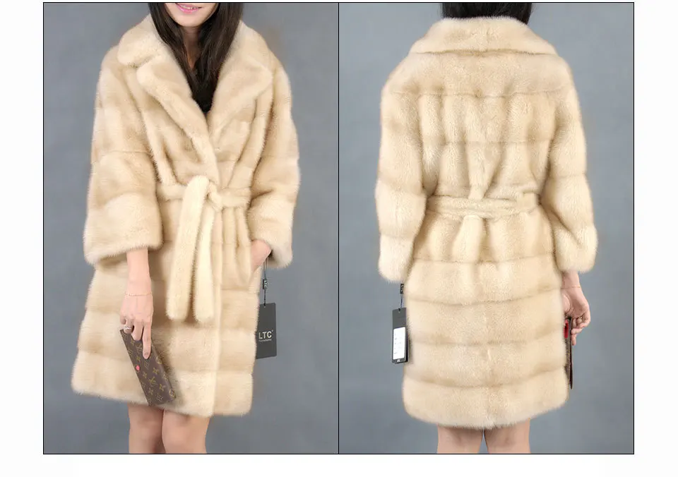 Cheap Genuine mink fur coat with  turn-down collar light color 100% natural mink fur coa t2019 7