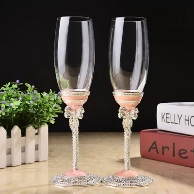 Креативный подарок Искусство ремесло белый розовый Свадебные очки шампанское красное вино Жених кристалл эмаль чашки вечерние Декор Обжарка Кубок - Цвет: pink