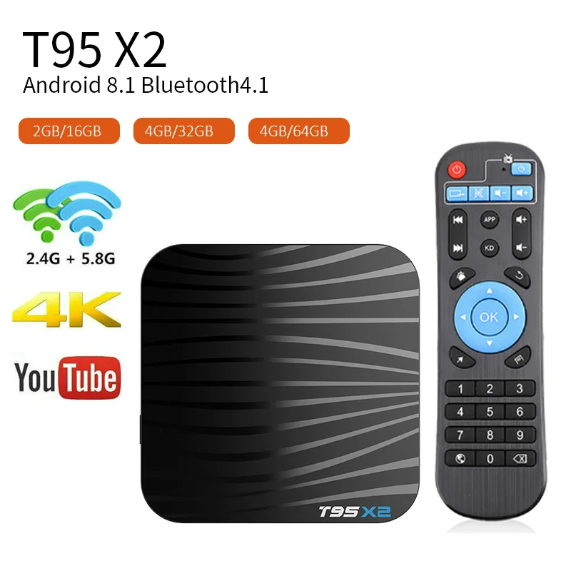 Android 8.1 Smart TV Box 4GB 64GB Amlogic S905X2 Quad Core T95X2 Dual Wifi 2.4G/5.8G 4K UHD 60pfs HD2.1 Media Player Set top Box Android 8.1 Smart TV Box 4GB 64GB Amlogic S905X2 Quad Core T95X2 Dual Wifi 2.4G/5.8G 4K UHD 60pfs HD2.1 Media Player Set top Box