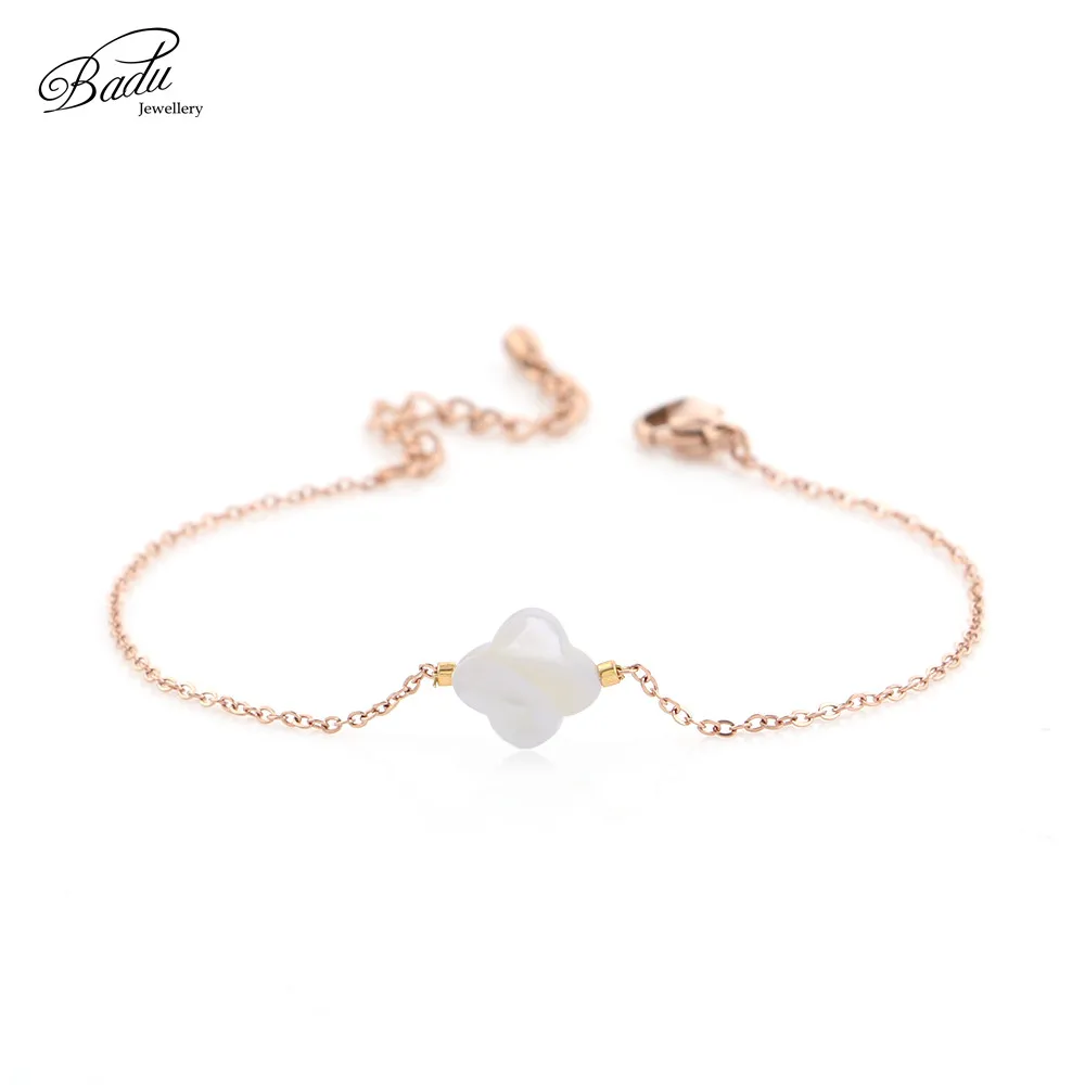 

Badu Four Leaf Clover Chian Bracelets Stainless Steel Girls Tiny Chians Bracelet for Women Wedding Engagement Jewelry Wholesale